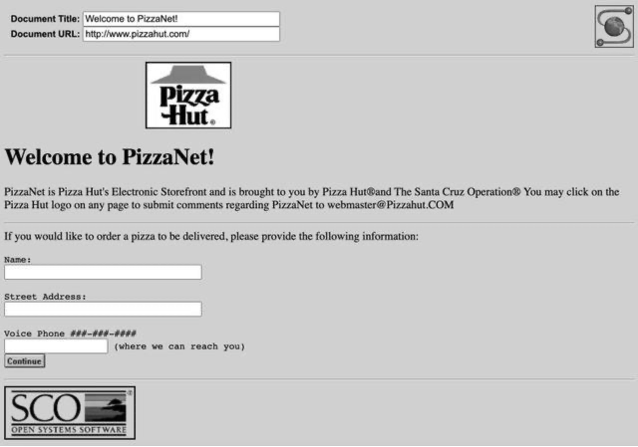 PizzaNet 1994 Website Screenshot